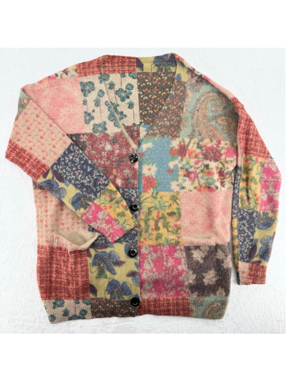 Patchwork Cardigan Boho Retro Hippie Flower Power Vibe Cotton Wool Blend L-XL